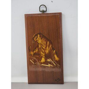 Very Unique Vintage Ruby Ehla Tiger Decoupage/3D‎ Wall Hanging Signed